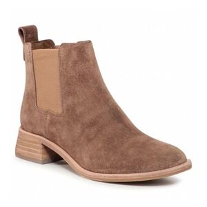 Tory Burch Suede Chelsea Ankle Boots Double T Logo Block Heel 6M River Rock